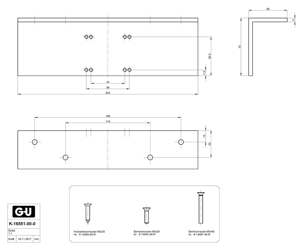 GU MONTAGEPLAAT MET HOEK VOOR OTS 430