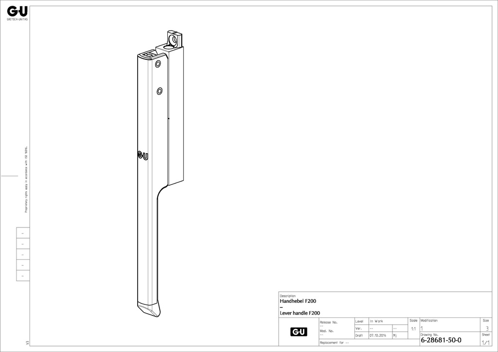GU VENTUS F 200 BOVENRAAMSLUITING HANDGREEP