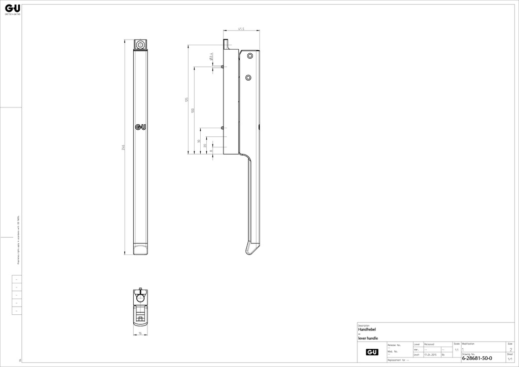 GU VENTUS F 200 BOVENRAAMSLUITING HANDGREEP