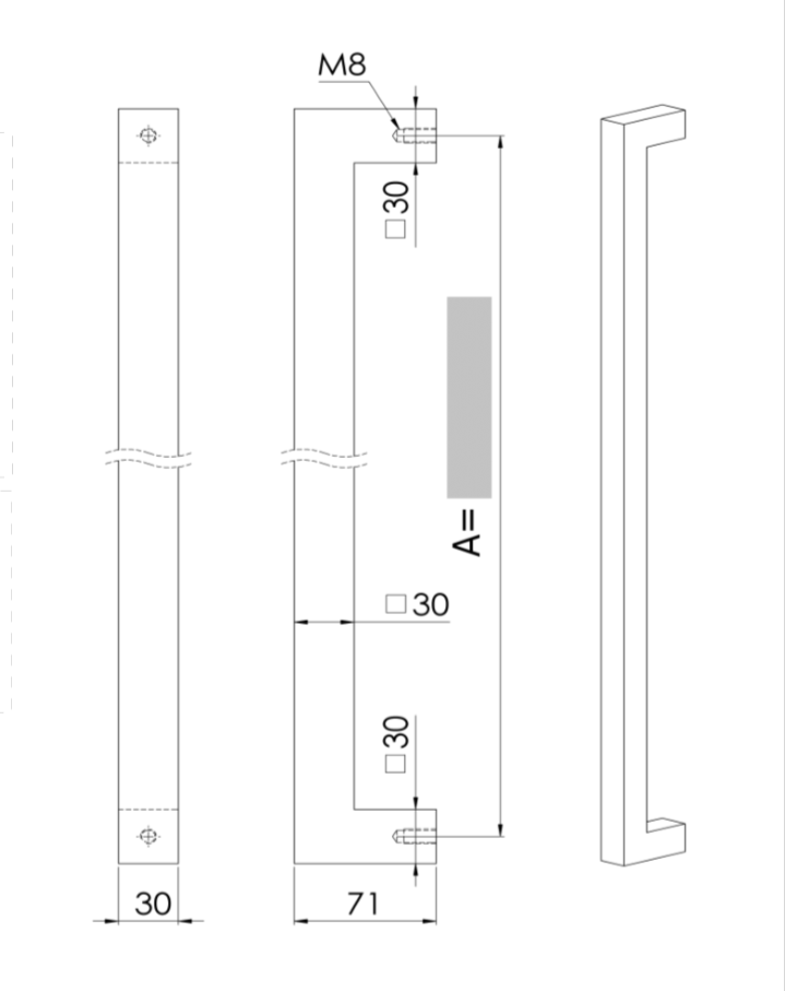 U90°K 01 ⧄ 30/30 ALUMINIUM DEURGREEP - stuk