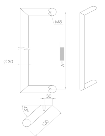 U90°K 01 ⧄ 30/30 ALUMINIUM DEURGREEP - stuk