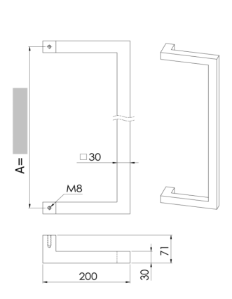 U90°K 01 ⧄ 30/30 ALUMINIUM DEURGREEP - stuk