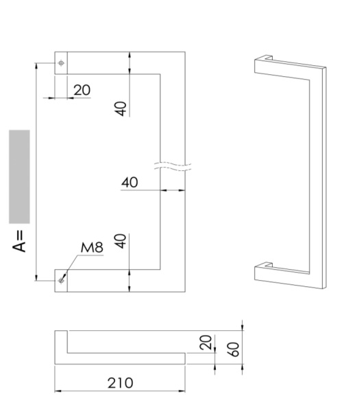 U90°K 01 ⧄ 30/30 ALUMINIUM DEURGREEP - stuk