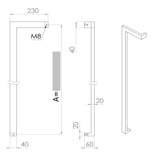 ALUMINIUM DEURGREEP MODEL DK 06 ⧄ 40/20 - paar