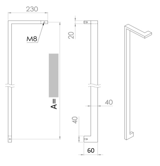 INOX DEURGREEP MODEL DK 06 ⧄ 40/20 - stuk