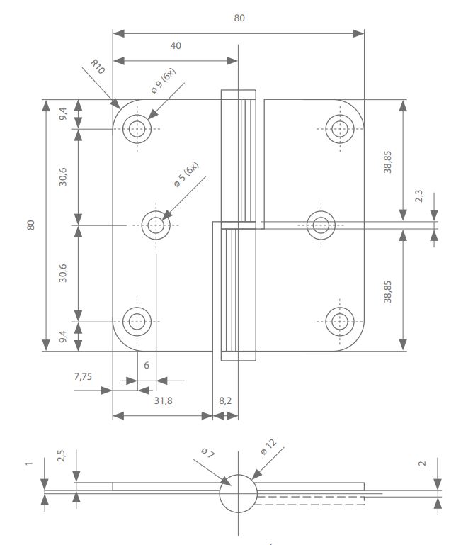 PAUMELLE SCHARNIER 80x80x2.5